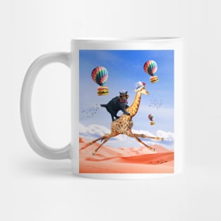 Cat Giraffe - Cat Riding Flying Giraffe with Burger Mug